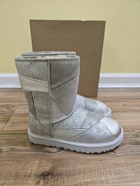 UGG Classic Glitter Patchwork Silver Boots
